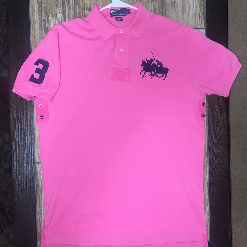 Vintage Polo Ralph Lauren Polo Shirt Pink Double Stampede Pony Logo #3-Large